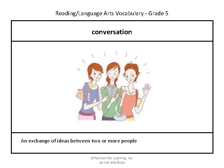Reading/Language Arts Vocabulary - Grade 5 conversation An exchange of ideas between two or