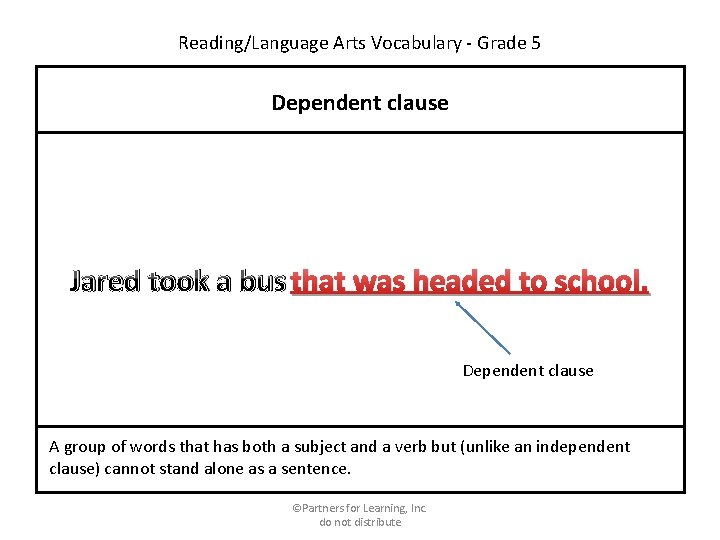 Reading/Language Arts Vocabulary - Grade 5 Dependent clause Jared took a bus that was