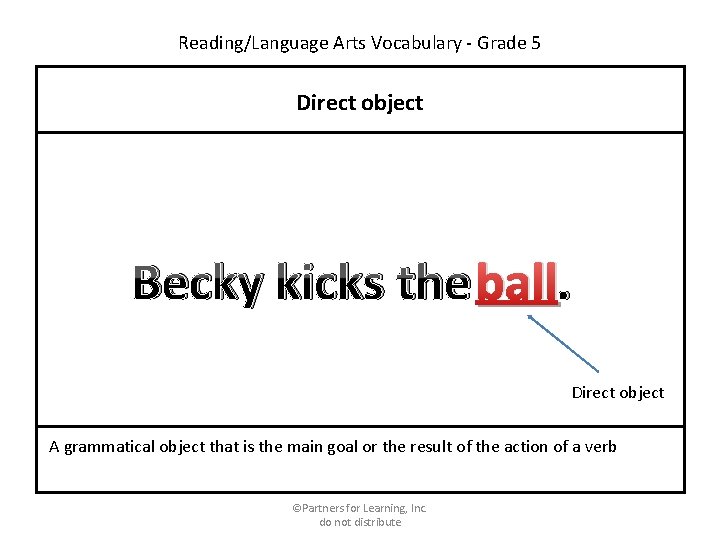 Reading/Language Arts Vocabulary - Grade 5 Direct object Becky kicks the ball. Direct object