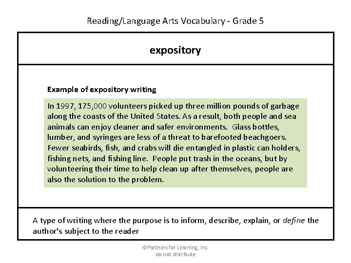 Reading/Language Arts Vocabulary - Grade 5 expository Example of expository writing In 1997, 175,