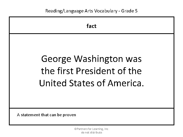 Reading/Language Arts Vocabulary - Grade 5 fact George Washington was the first President of