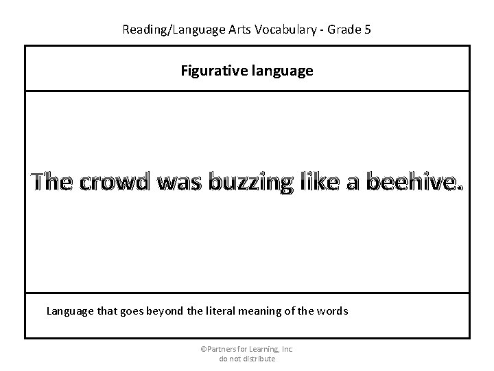 Reading/Language Arts Vocabulary - Grade 5 Figurative language The crowd was buzzing like a