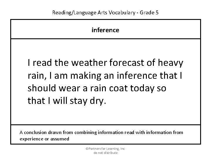 Reading/Language Arts Vocabulary - Grade 5 inference I read the weather forecast of heavy