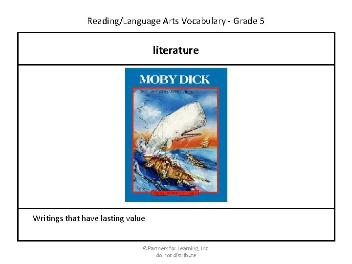 Reading/Language Arts Vocabulary - Grade 5 literature Writings that have lasting value ©Partners for
