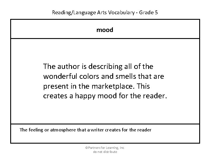 Reading/Language Arts Vocabulary - Grade 5 mood The author is describing all of the