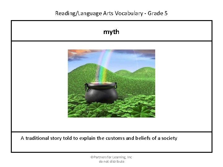 Reading/Language Arts Vocabulary - Grade 5 myth A traditional story told to explain the