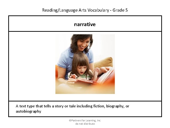 Reading/Language Arts Vocabulary - Grade 5 narrative A text type that tells a story
