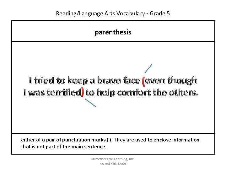 Reading/Language Arts Vocabulary - Grade 5 parenthesis I tried to keep a brave face