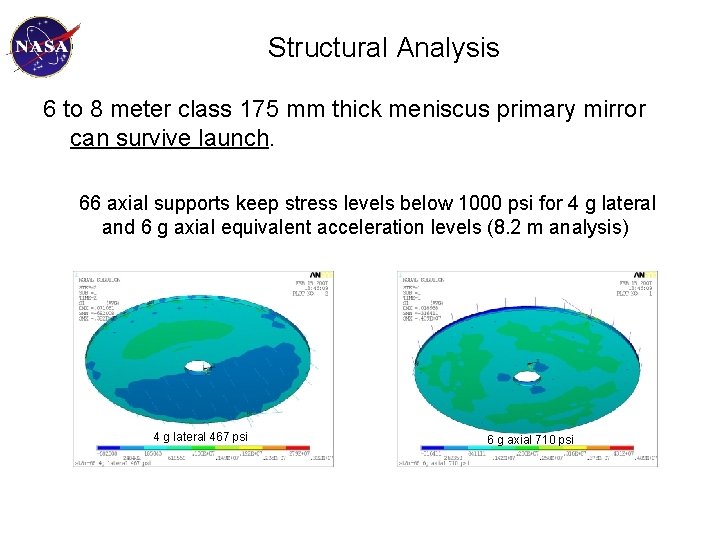 Structural Analysis 6 to 8 meter class 175 mm thick meniscus primary mirror can