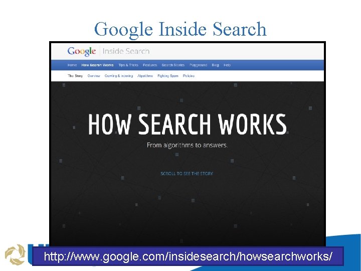 Google Inside Search http: //www. google. com/insidesearch/howsearchworks/ 
