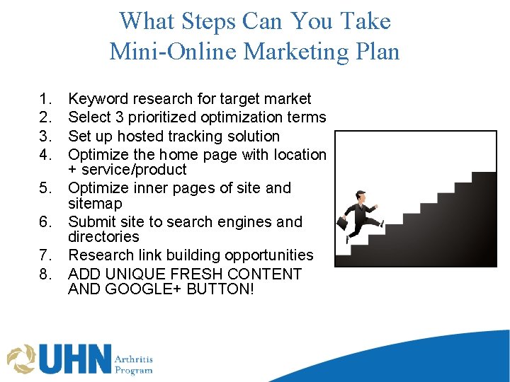 What Steps Can You Take Mini-Online Marketing Plan 1. 2. 3. 4. 5. 6.