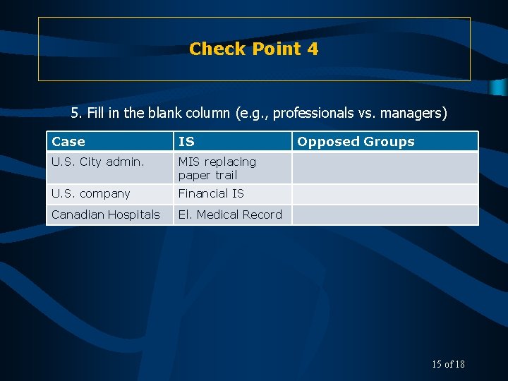 Check Point 4 5. Fill in the blank column (e. g. , professionals vs.