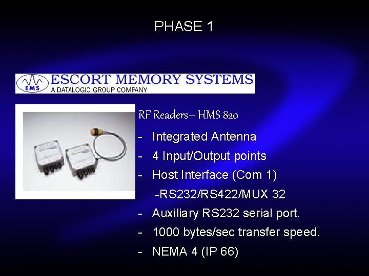 PHASE 1 RF Readers– HMS 820 - Integrated Antenna - 4 Input/Output points -