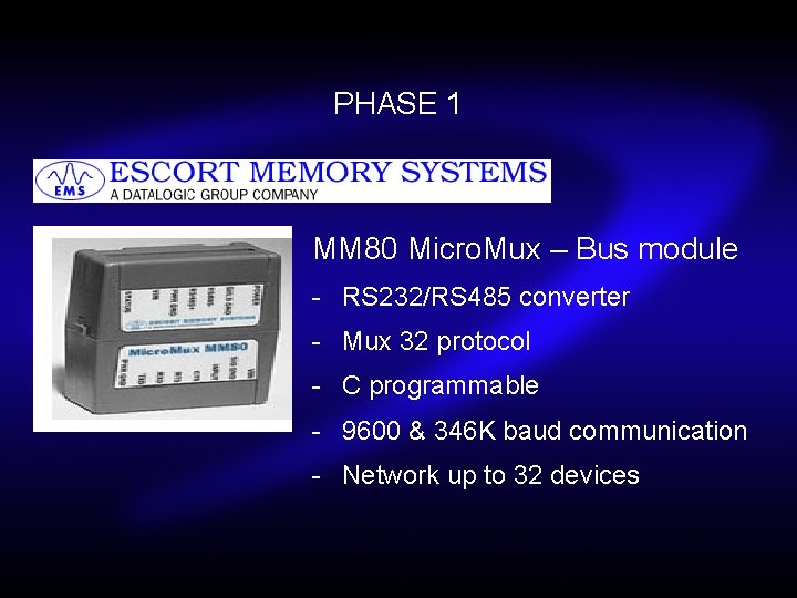 PHASE 1 MM 80 Micro. Mux – Bus module - RS 232/RS 485 converter