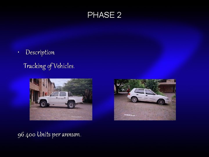 PHASE 2 • Description Tracking of Vehicles. 96 400 Units per annum. 