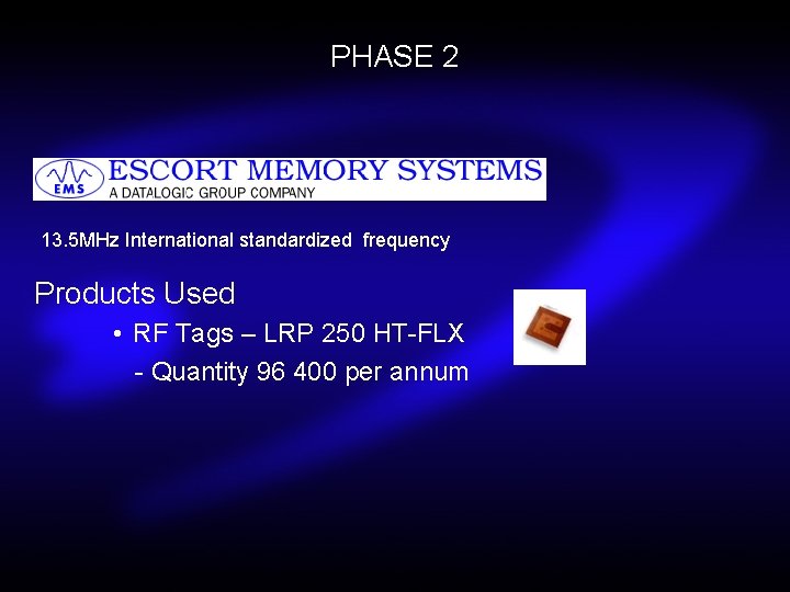 PHASE 2 13. 5 MHz International standardized frequency Products Used • RF Tags –