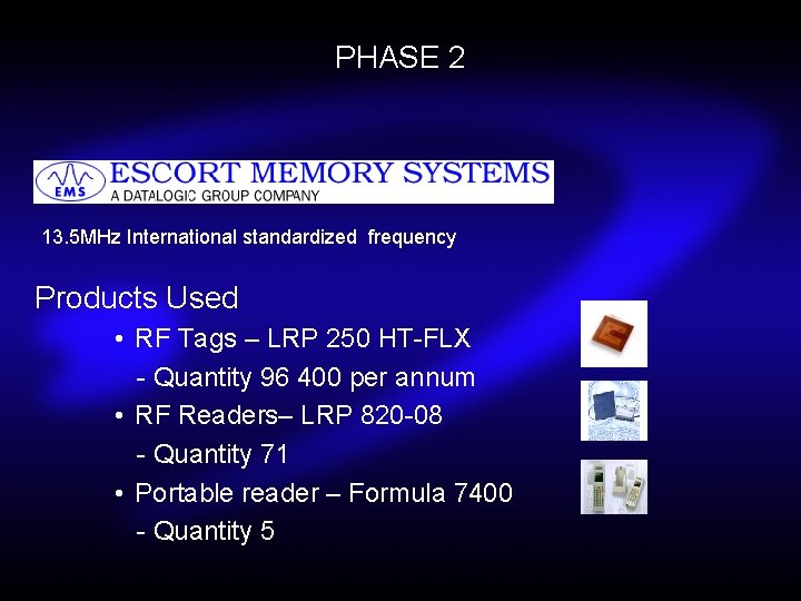 PHASE 2 13. 5 MHz International standardized frequency Products Used • RF Tags –