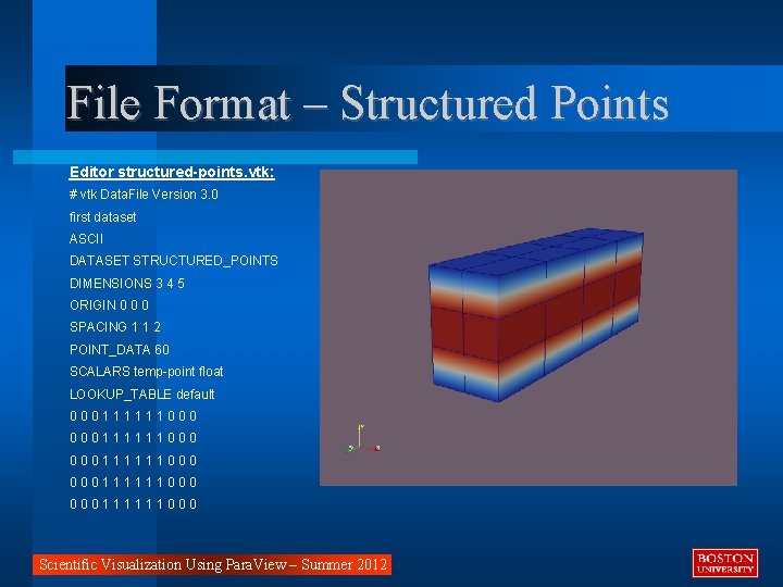 File Format – Structured Points Editor structured-points. vtk: # vtk Data. File Version 3.