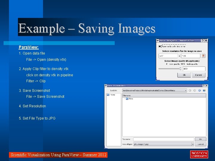 Example – Saving Images Para. View: 1. Open data file File -> Open (density.