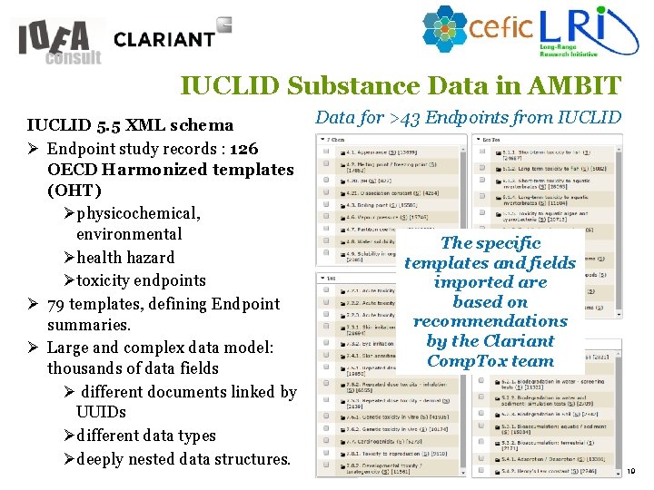 1 9 IUCLID Substance Data in AMBIT IUCLID 5. 5 XML schema Ø Endpoint