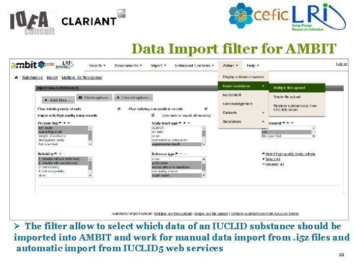 Data Import filter for AMBIT Ø The filter allow to select which data of