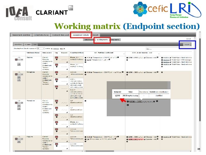 Working matrix (Endpoint section) 36 