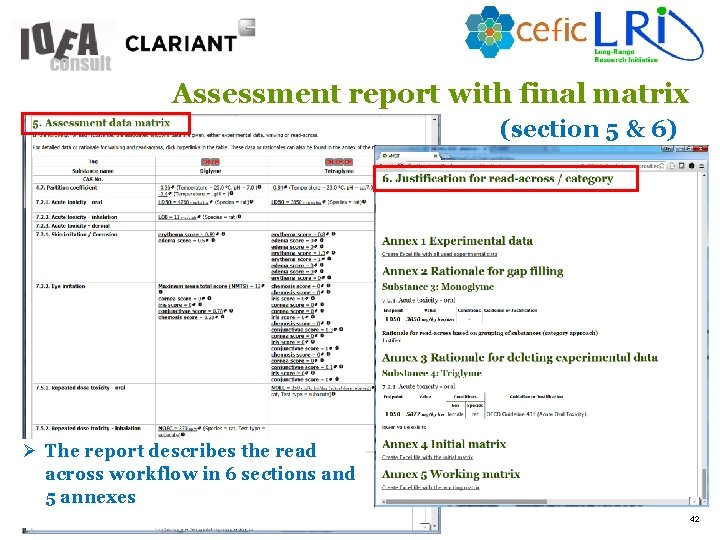 Assessment report with final matrix (section 5 & 6) Ø The report describes the