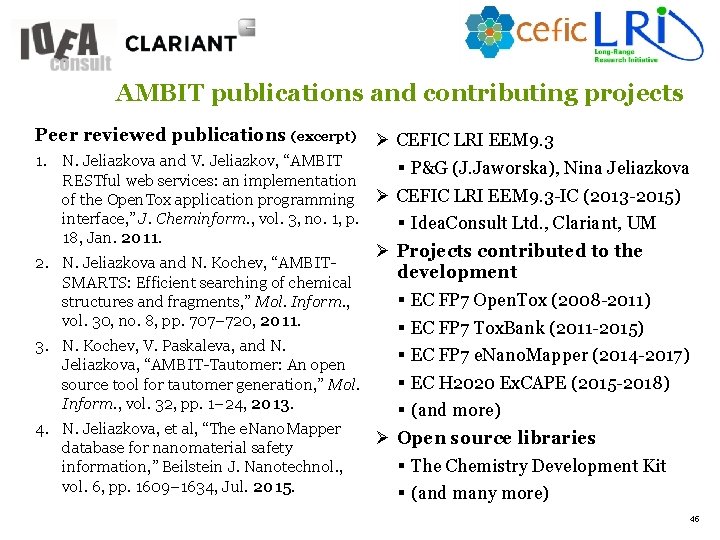 4 5 AMBIT publications and contributing projects Peer reviewed publications (excerpt) 1. 2. 3.