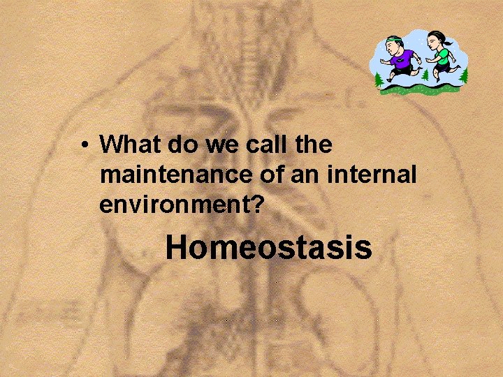  • What do we call the maintenance of an internal environment? Homeostasis 