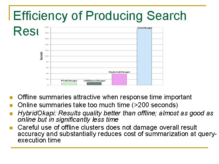 Efficiency of Producing Search Results n n Offline summaries attractive when response time important
