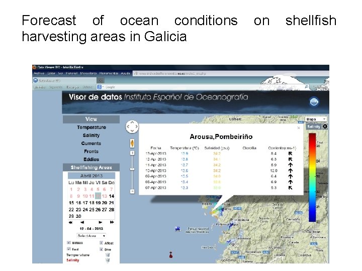 Forecast of ocean conditions harvesting areas in Galicia on shellfish 