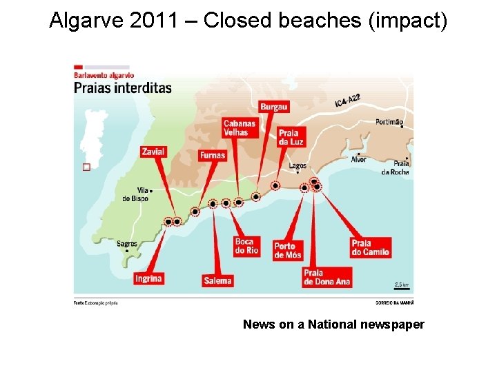 Algarve 2011 – Closed beaches (impact) News on a National newspaper 