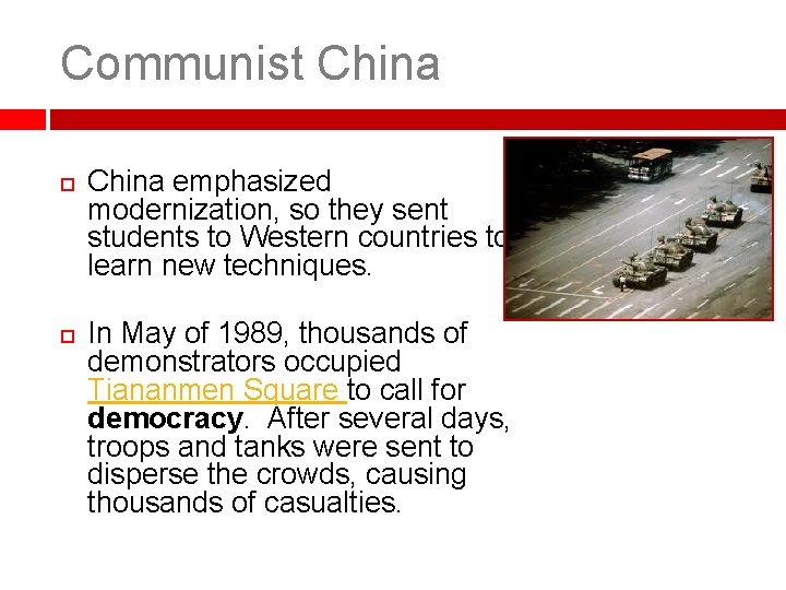 Communist China emphasized modernization, so they sent students to Western countries to learn new