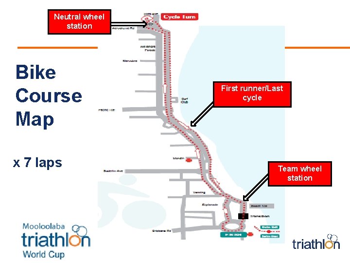 Neutral wheel station Bike Course Map x 7 laps First runner/Last cycle Team wheel