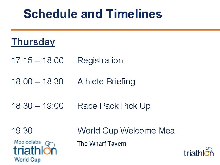 Schedule and Timelines Thursday 17: 15 – 18: 00 Registration 18: 00 – 18: