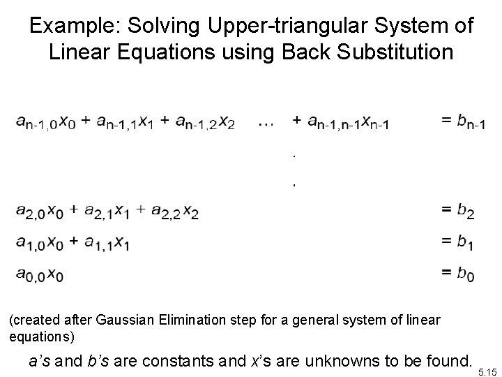 Example: Solving Upper-triangular System of Linear Equations using Back Substitution (created after Gaussian Elimination