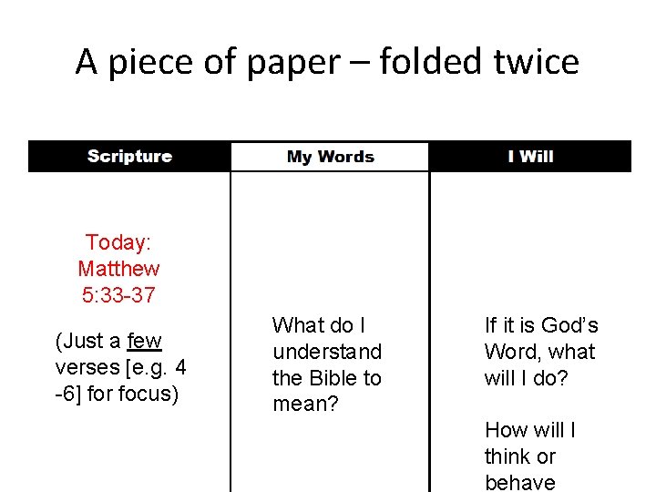 A piece of paper – folded twice Today: Matthew 5: 33 -37 (Just a