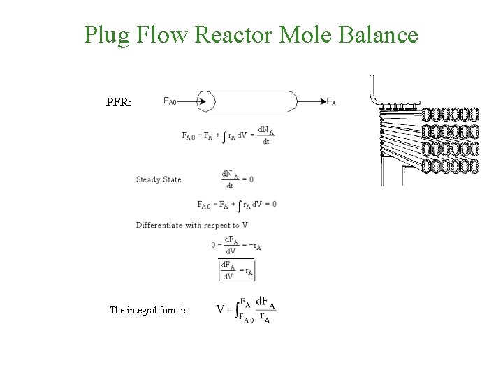 Plug Flow Reactor Mole Balance PFR: The integral form is: 