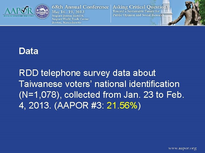 Data RDD telephone survey data about Taiwanese voters’ national identification (N=1, 078), collected from