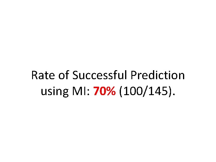 Rate of Successful Prediction using MI: 70% (100/145). 