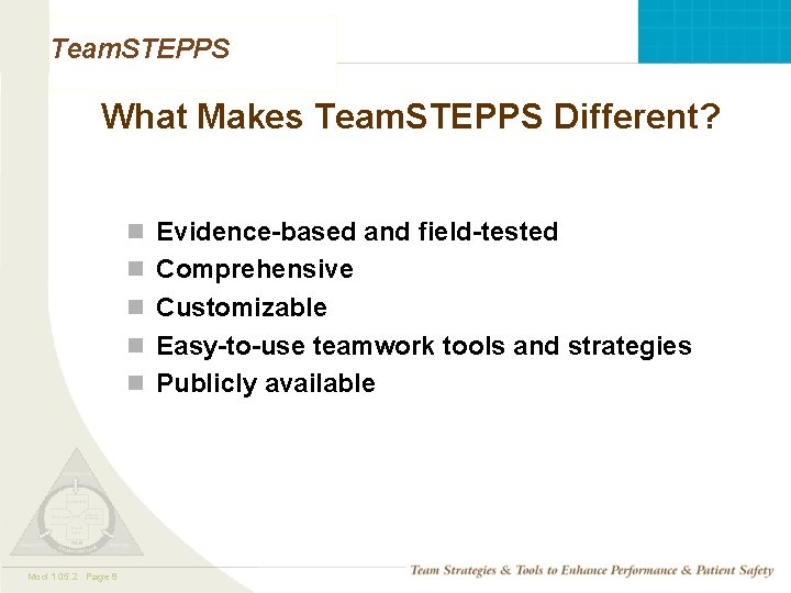 Team. STEPPS What Makes Team. STEPPS Different? n Evidence-based and field-tested n Comprehensive n