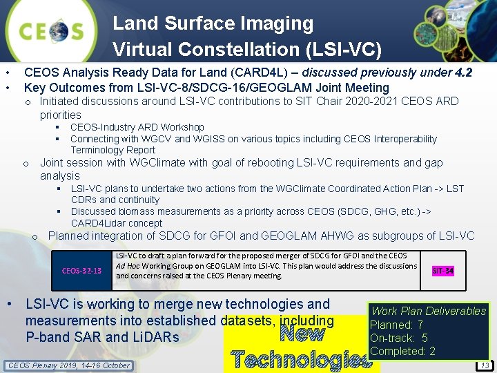 Land Surface Imaging Virtual Constellation (LSI-VC) • • CEOS Analysis Ready Data for Land