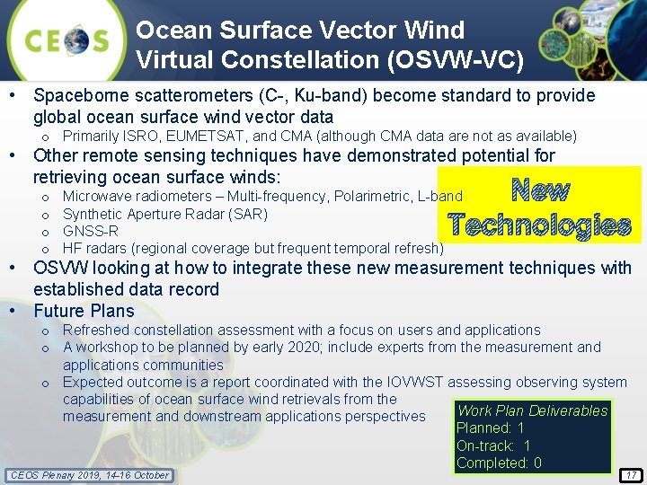 Ocean Surface Vector Wind Virtual Constellation (OSVW-VC) • Spaceborne scatterometers (C-, Ku-band) become standard