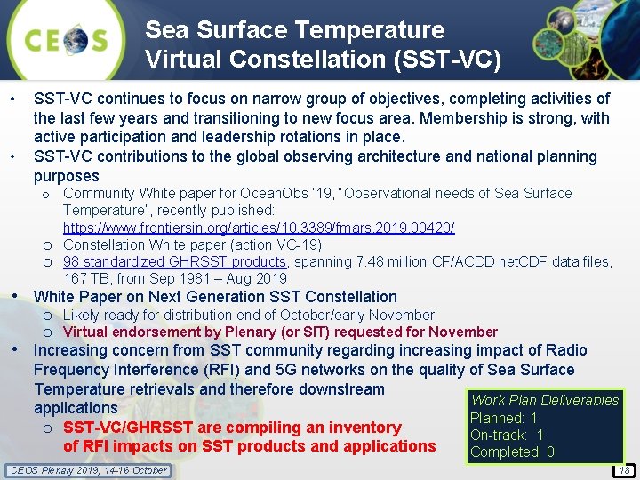 Sea Surface Temperature Virtual Constellation (SST-VC) • • SST-VC continues to focus on narrow