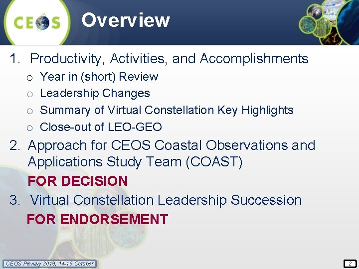 Overview 1. Productivity, Activities, and Accomplishments o o Year in (short) Review Leadership Changes