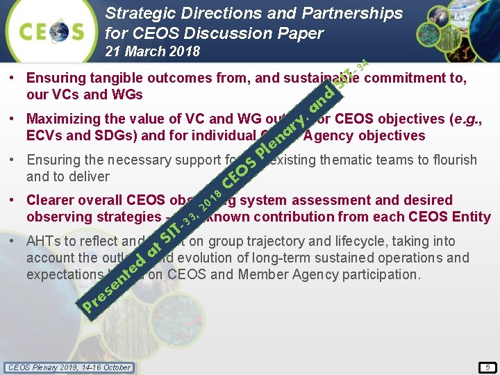 Strategic Directions and Partnerships for CEOS Discussion Paper 21 March 2018 • • •