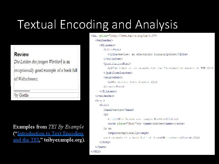 Textual Encoding and Analysis Examples from TEI By Example (“Introduction to Text Encoding and