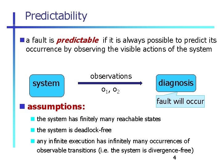 Predictability a fault is predictable if it is always possible to predict its occurrence