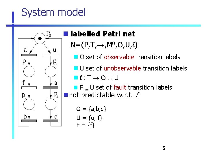 System model labelled Petri net N=(P, T, , M 0, O, U, ℓ) O