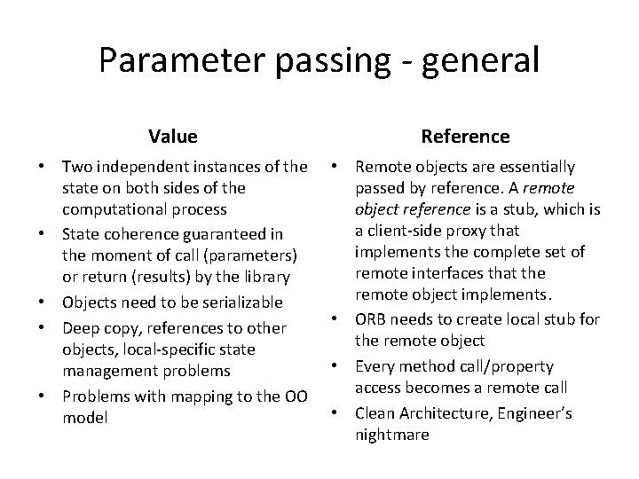 Parameter passing - general Value Reference • Two independent instances of the state on